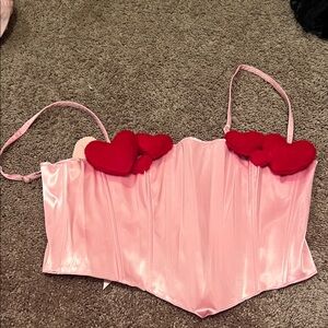 Dolls Kill Pink Corset with Red Heart Details